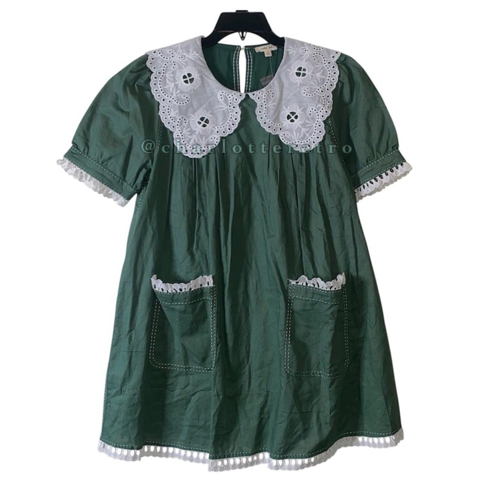 Just Me • Green Mini Dress with White Lace Collar